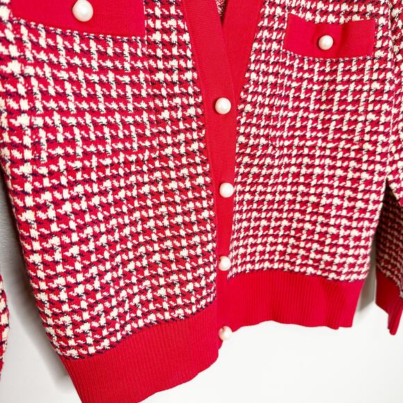 Sandro Womens Brandy Tweed Cardigan Button Front Cropped Red White Size 1 Small - Picture 5 of 10